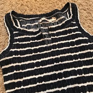 Striped Body-con Dress w/ Slit Neckline